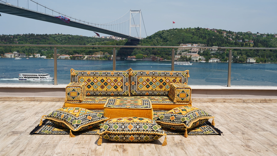 Mustard Yellow Arabic Sofa Set, Majlis, Indoor Livingroom Cushion Oriental Floor Couch, Bench Cushions, Ethnic