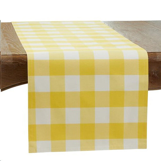 Rustic Yellow & White Cotton Lined Table Runner, Placemats For Dining Home Decoration, Many Sizes Available