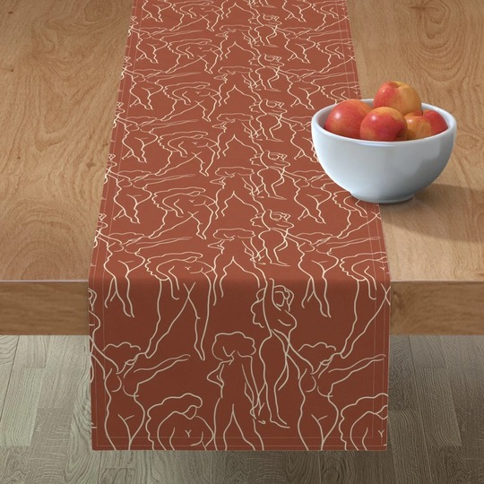 Terra Cotta Women Table Runner - All The Girls By Maja Studio Feminine Form Life Drawing Cotton Sateen Spoonflower