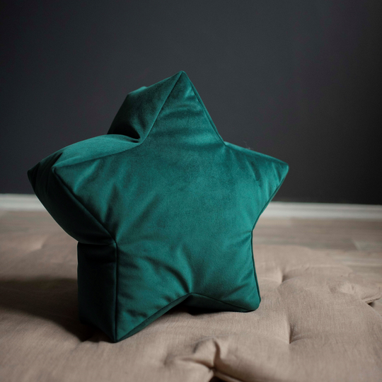 Velvet Star Bean Bag Chair For Kid - Toddler Nursery Floor Cushion Baby Decor Star Pillow Green