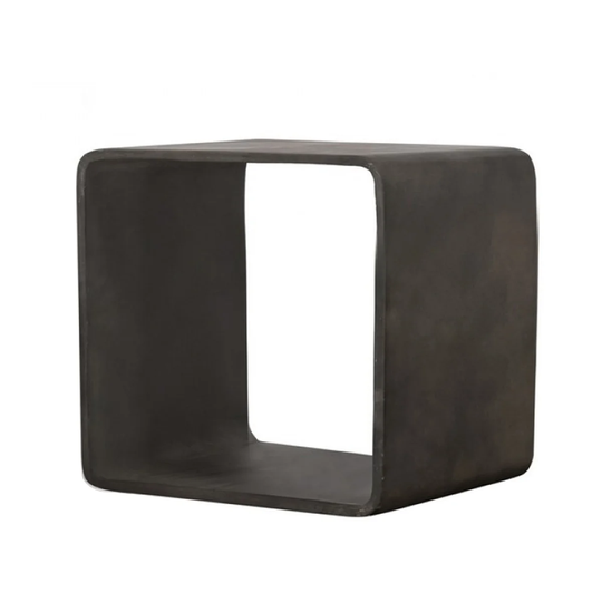 Contemporary Style Concrete Cube Shelf with Curved Edges, Dark Gray