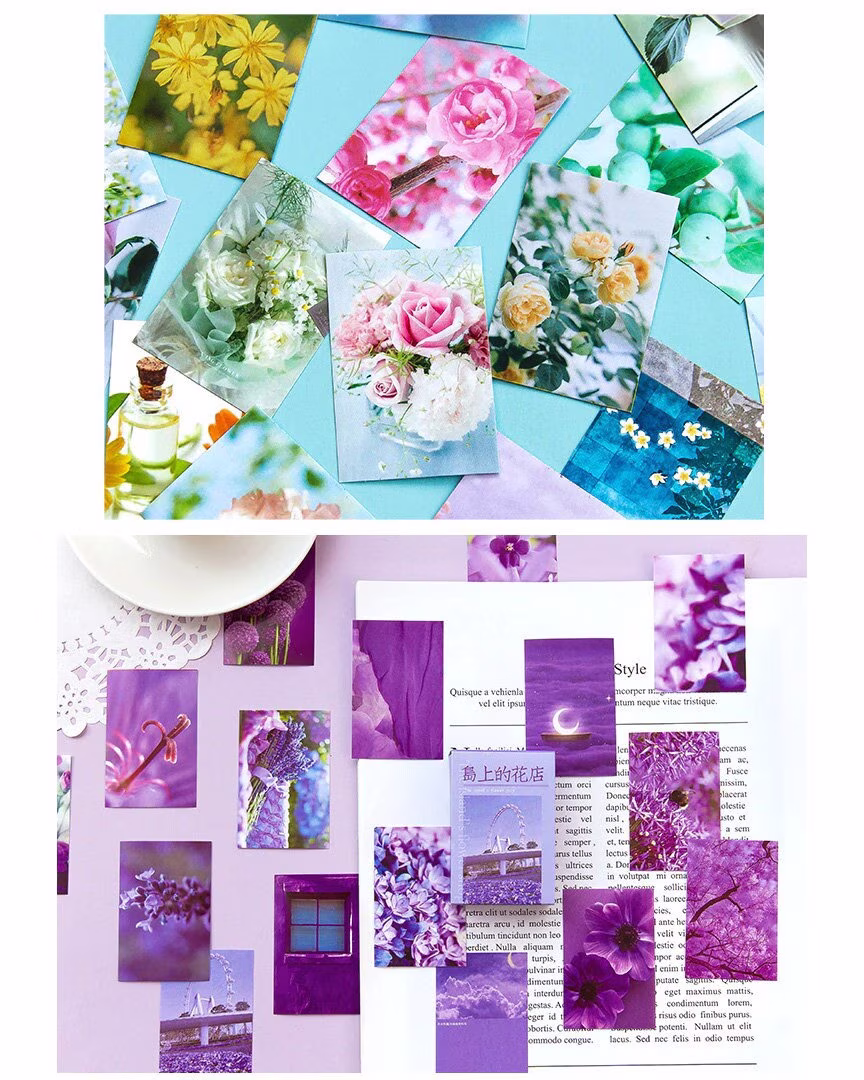 Flower Stickers, 100 Pcs, Colorful, Bright, Photos, Retro, Floral, Outdoors, Nature, Pretty, Color Matching