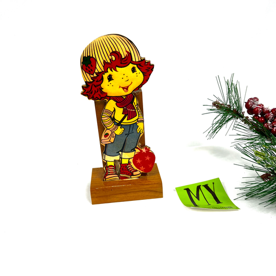 Vintage Handmade Wooden Strawberry Shortcake Character Cut Out Two Pencil Holder Rare Find Gift Idea Desk Organization My40Yearcollection