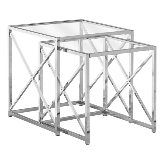 Set of 2 Clear Contemporary Square Nesting Tables 20"