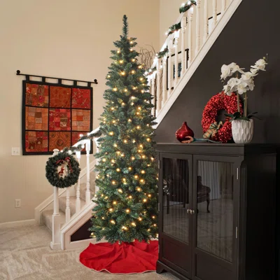 Slender Lighted Artificial Fir Christmas Tree