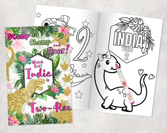 Two Rex Personalized Coloring Books - Custom Party Favors Thank You Gift Birthday Printed & Shipped- 12