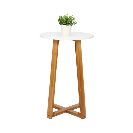 Single Layer Bamboo Side Table Round White