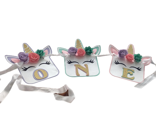 Unicorn High Chair Birthday Banner - Girl Smash Cake Decor Magical Photo Prop Decoration