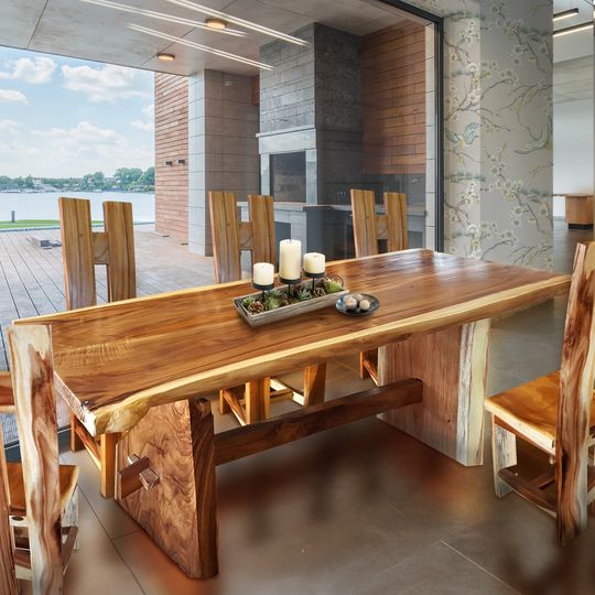 Chic Teak Suar Live Edge Unique Slab Dining Table - 79" Long