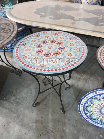 Mosaic Table, Outdoor-Indoor Coffee 100% Handcrafted, Round Mosaic Table, Moroccan Luxury Table Decor