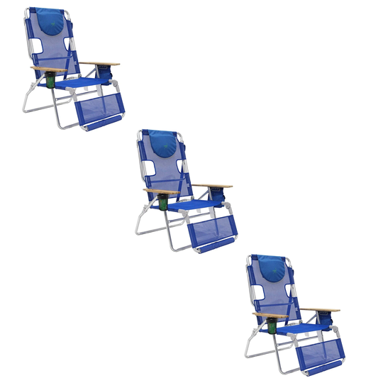 Ostrich 3-N-1 Altitude Outdoor Lounge Reclining 16" Tall Chair, Blue (3 Pack) - 10.5