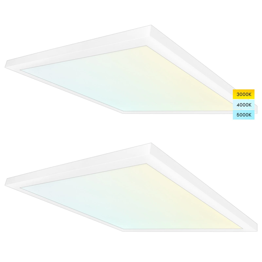 Luxrite 2x2 FT Surface Mount LED Flat Panel Light 3 Color Selectable 4000 Lumens Dimmable Damp Rated UL Listed 2 Pack