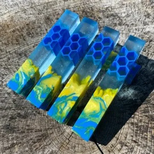 Double Casted, Diamond Painting Pen, Blue, Yellow, White, See-Thru, Honeycomb, Stylus Handturned, Alumilite