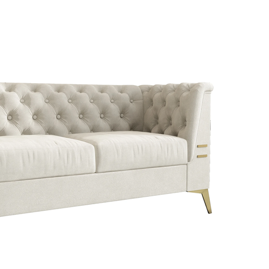 3-seater Sofa Contemporary Velvet Upholstered Home Furniture Sofa Tufted Seat with Embellished Buttons and Metal Foot Support