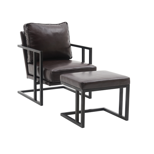 Modern Style Recliner Sofa Chair PU Leather Living Room Chair, Soft and Comfortable Padded Seat Lounge Chair with Stool