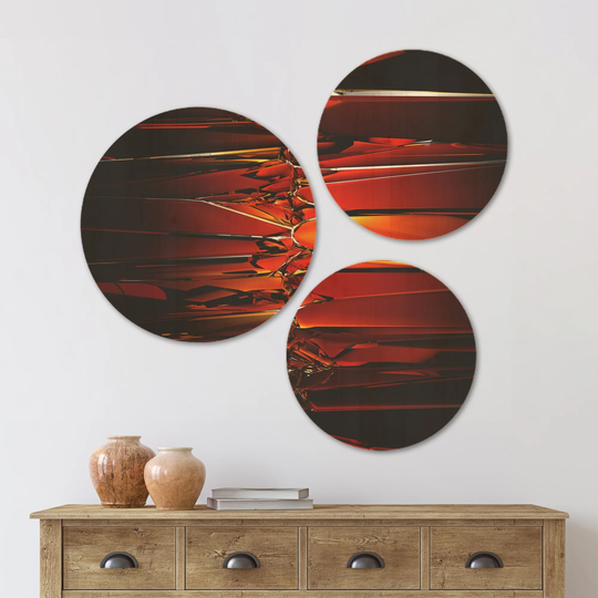 Designart 'Colorful Abstract Glass Design' Abstract Wood Wall Art Set of 3 Circles - Multi-Color