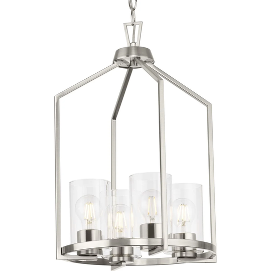 Goodwin Collection Four-Light Brushed Nickel Modern Farmhouse Hall & Foyer Light - 14 in x 14 in x 20.5 in