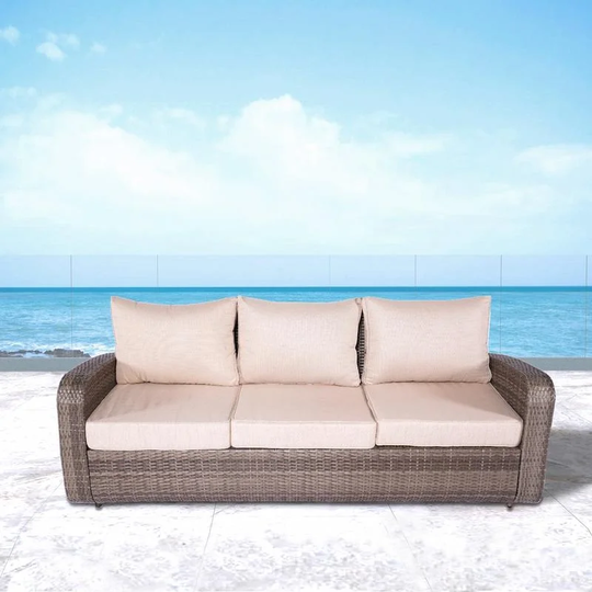 Direct Wicker Aurora Patio 3-Seater Handwoven Rattan Sofa Couch with Cushion