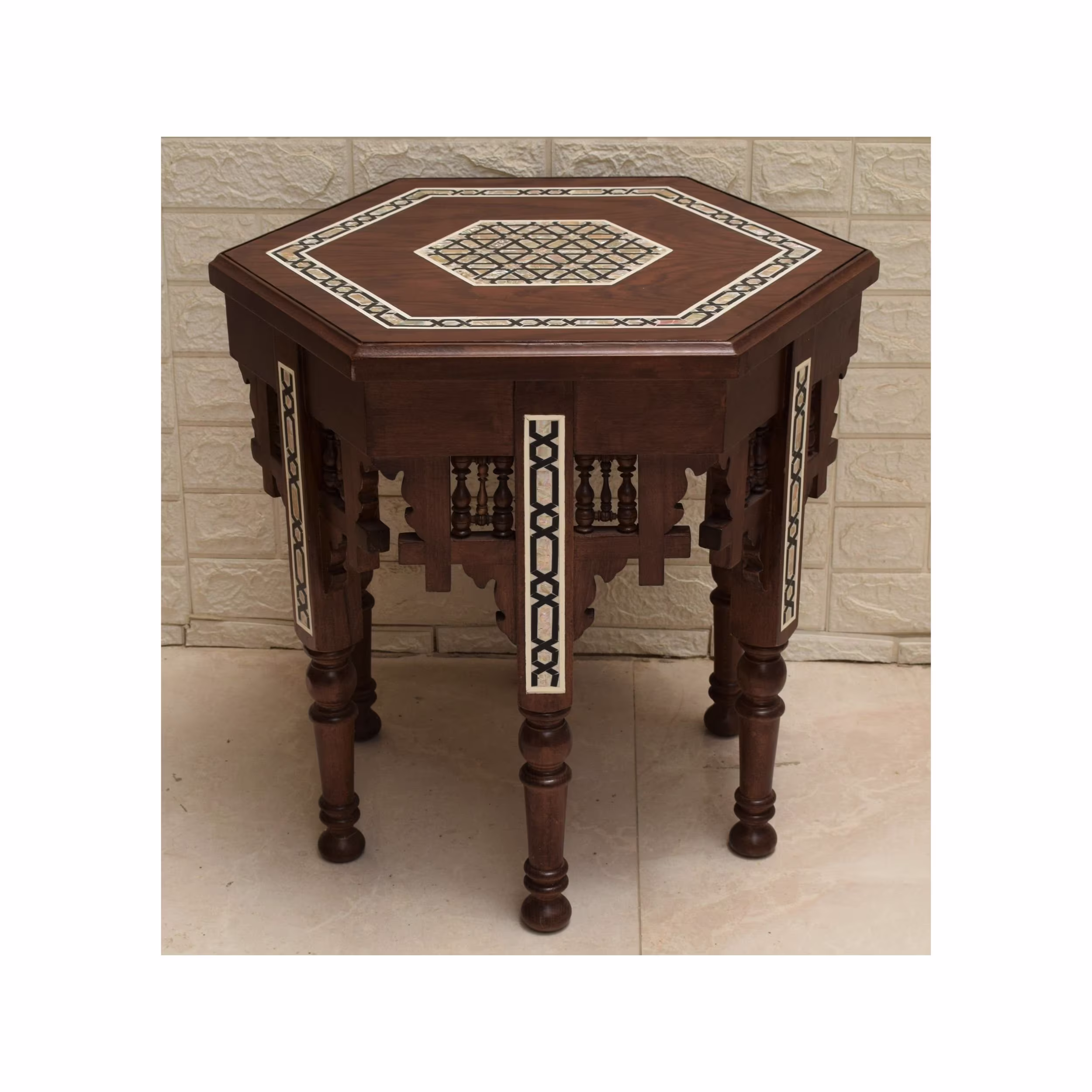Wood Coffee Table, Handmade & End Wooden Mother Of Pearl Inlaid Moroccan Side Decor