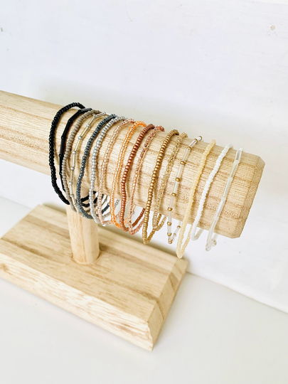 Seed Bead Bracelet, Stretch Beaded Simple Minimalist Boho Beaded, Handmade