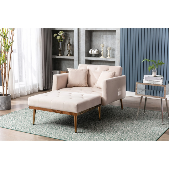 Tufted Chaise Lounge Velvet Padded Seat Accent Chair Chair & Ottoman Sets with Metal Legs