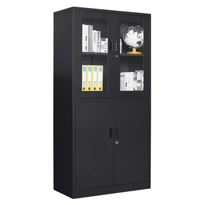 Metal Storage Cabinet With 4 Doors And 2 Adjustable Shelves,72" Lockable Garage Tall Steel Cabinet For Home Office,Black