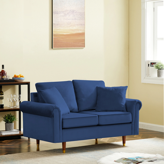 Velvet Sofa Couch with 2 Pillows, Modern Loveseat Sofa