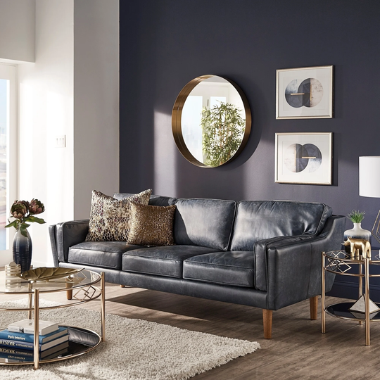 Strick & Bolton Beatnik Oxford Leather Blue Sofa