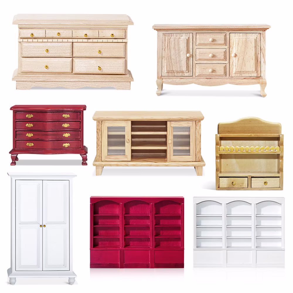 112 Dollhouse Miniature Mini Wooden Furniture Model Simulation Wardrobe Tv Cabinet Sideboard Bookcase Kids Christmas Gift