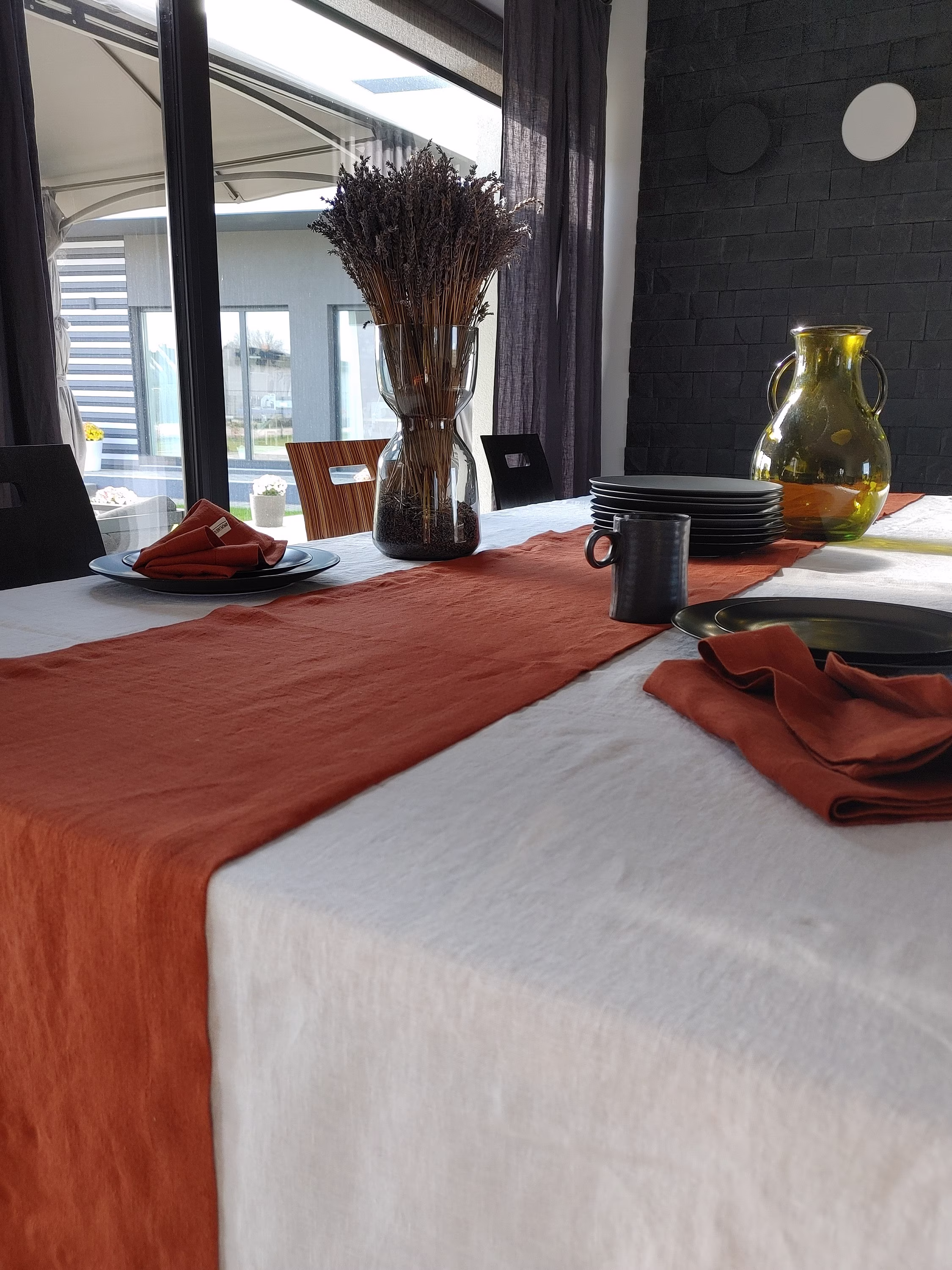Linen Table Runner, Washed Linen Runner Terracotta, Custom Size Wedding