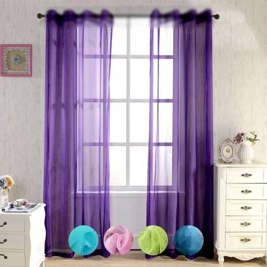 New Rainbow Colors Sheer Curtains, Voile Tulle Romantic Custom Soft Solid Pencil Pleat Window Panels For Living Room & Bedroom