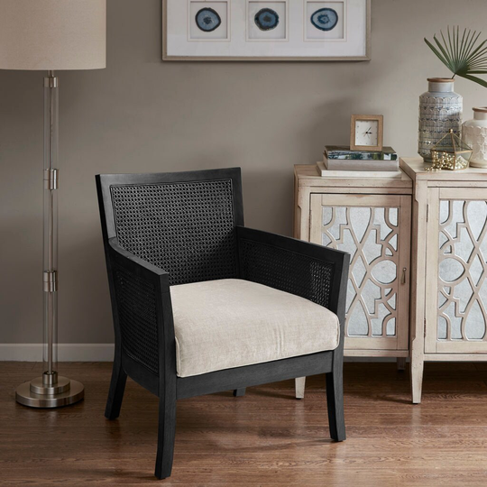 Diedra Accent Chair Wicker Back Armchair with Removable Cushion in Black,28"W x 28.5"D x 33.5"H