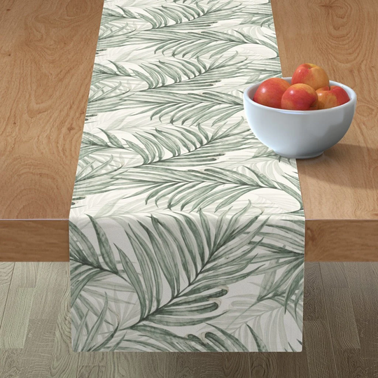 Palm Frond Table Runner - Leaves Neutral By Chicca Besso Tropical Coastal Beach Island Cotton Sateen Spoonflower