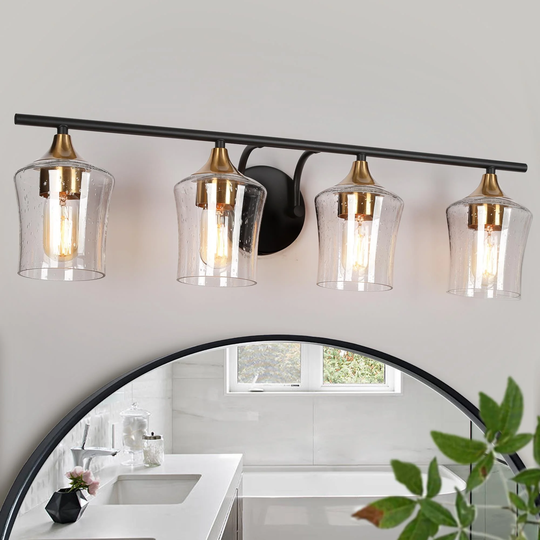 2/3/4-light Bathroom Black Vanity Lights Modern Wall Sconce Lighting with Glass Shade