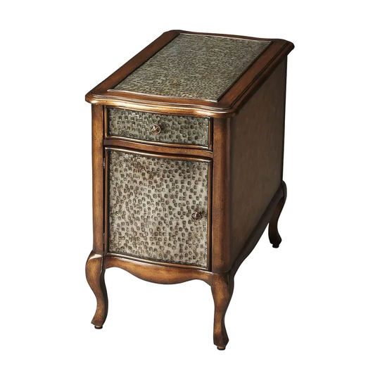 Traditional Hammered Metal Rectangular Chairside Table - Multicolor
