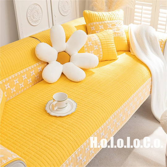 Modern Embroidery Cotton Slipcover Sofa Cover, Minimalist Non-Slip Washable Cushion, Throw Pillowcase, Couch Cover, Pet Furniture Protector