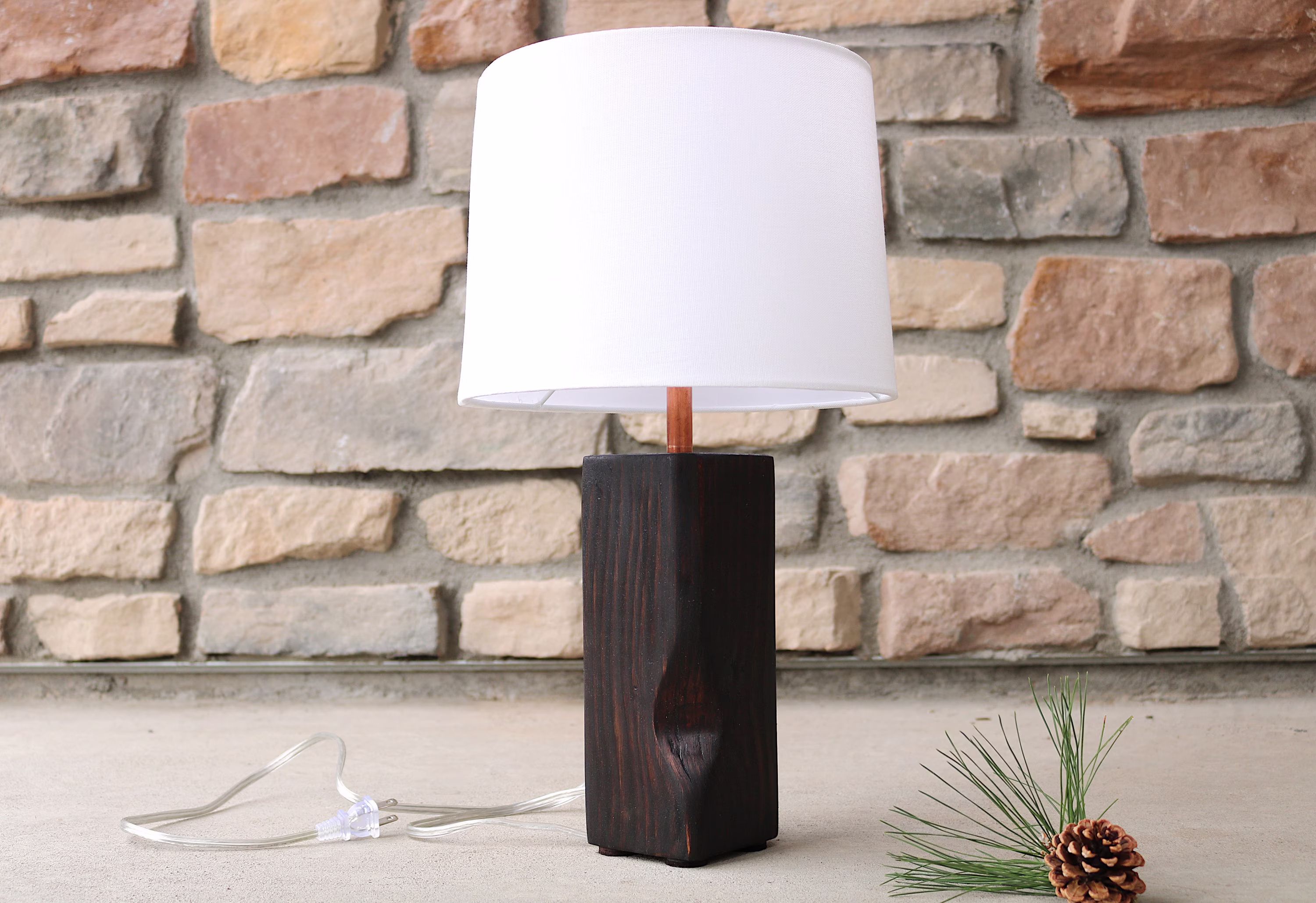 Rustic Wooden Table Lamp | Reclaimed Wood Beam Handcrafted Side Farmhouse Decor Christmas House Gift For Him