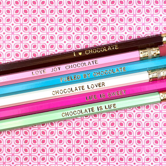 Chocolate Lover Pencils Set Of 6 | Quotes Gift Stationery Desk Art Teacher Librarian Stocking Stuffer Party Favor Easter Valentine's Day