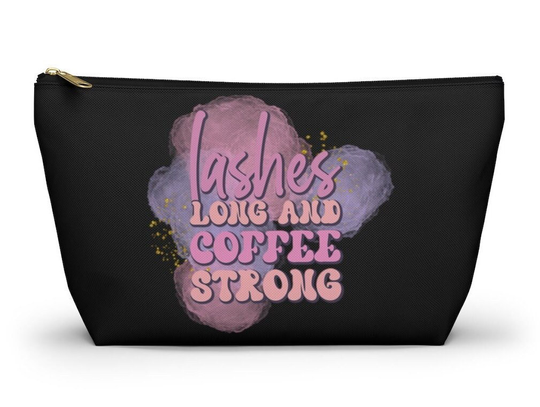 Lashes Long Coffee Strong Accessory Pouch Canvas Bag Pencil Case Makeup Travel Pouches Zipper Bags Gift For Her Lover