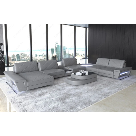 Luxury sectional sofa Reno XL with smart console and LED lights