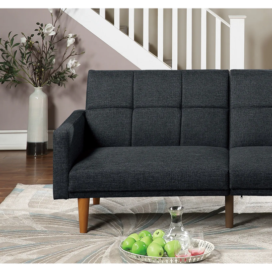 Transitional Look Living Room Sofa Couch Convertible Bed Navy Polyfiber 1pc Tufted Sofa Cushion Wooden Legs