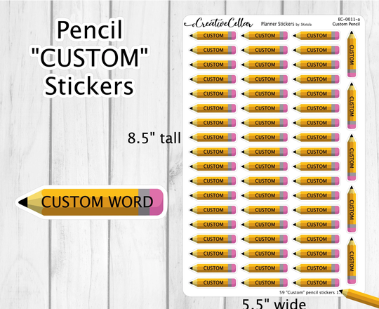 Ec-0011-A Custom Pencil Planner Stickers, 59 Stickers With Your Word