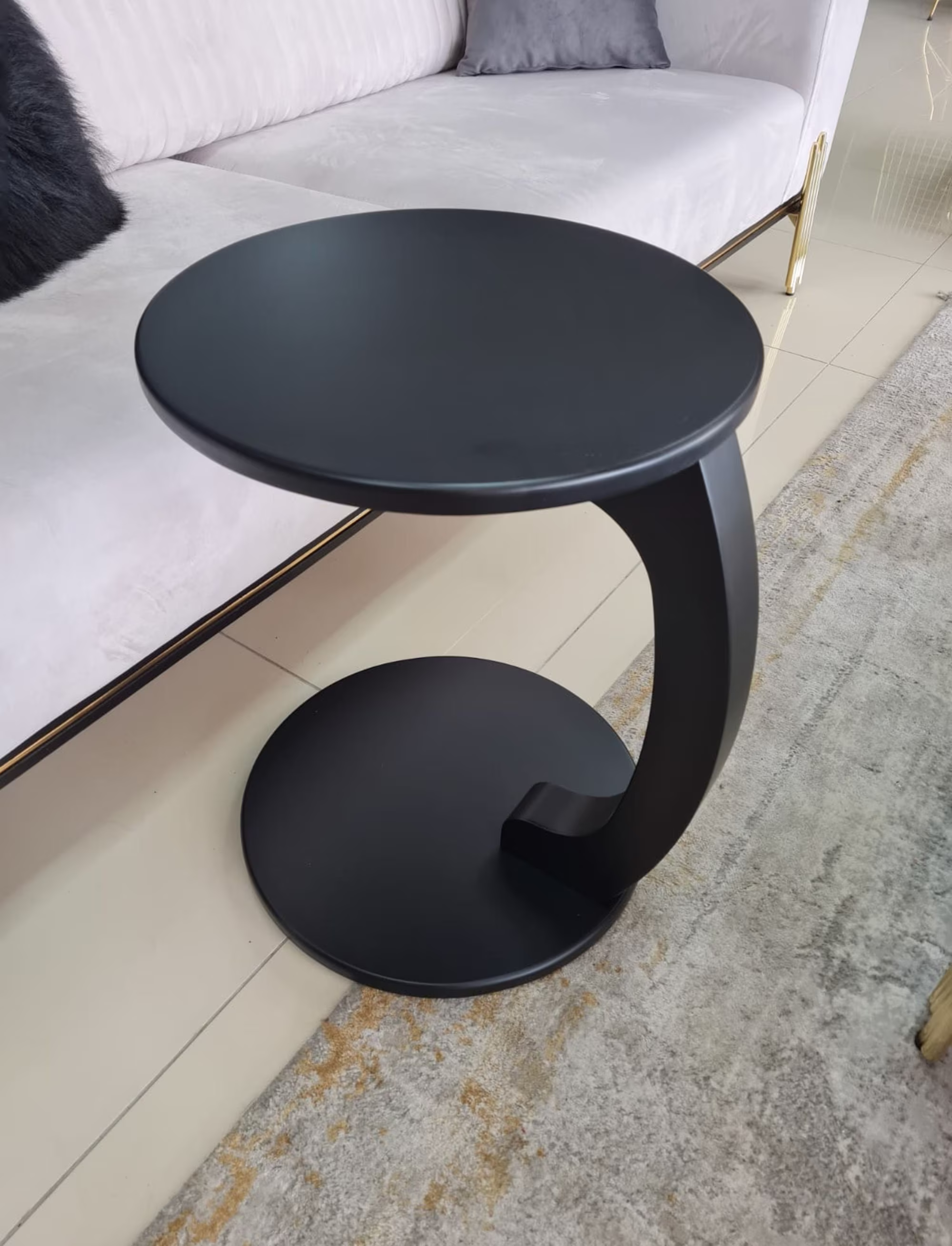 C Shape Round Black Side Table, Wheeled Modern Side/End Tables Living Room, Coffee Laptop Stand, Housewarming Gift