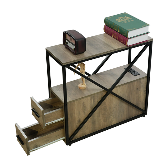 Wood Transitional Side Table With 2 Drawers - 9*23*24 inches