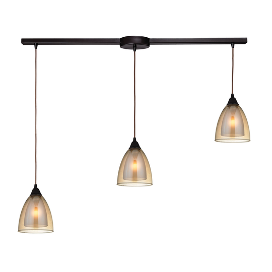 Layers 3-Light Linear Pendant Fixture in Oil Rubbed Bronze with Amber Teak Glass