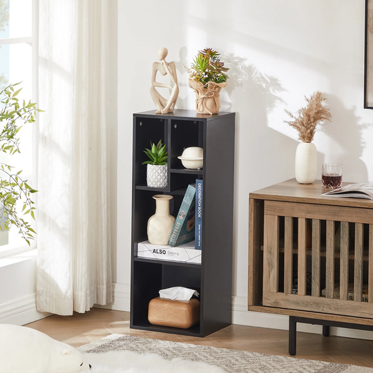VECELO, 2-Tier Four Open Cube Wooden Bookcase Organizer, Bookcase / Book / Storage, White & Black