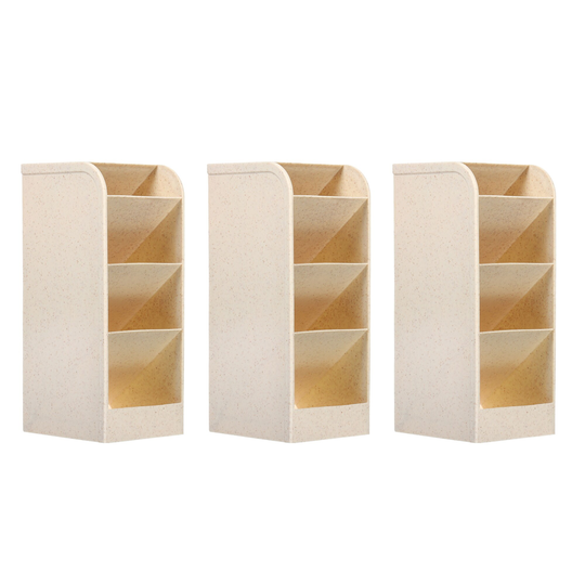 3pcs Pen Holders, Desk Organizer 4-Slot Pencil Stationery Storage Box, Beige
