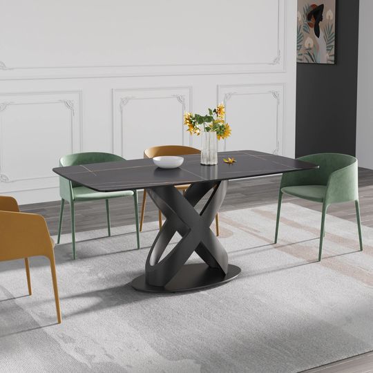 63" Rectangular Marble Table , Nordic Dining table with Metal Base