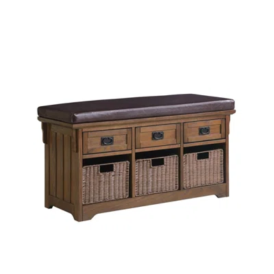 Banig Faux Leather Drawer Storage Bench