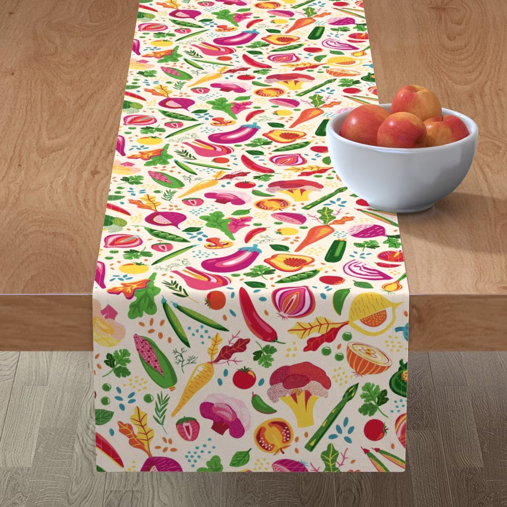 Colorful Veggie Table Runner - Bright Garden By Kylielouise Vegetable Botanical Summer Cotton Sateen Spoonflower